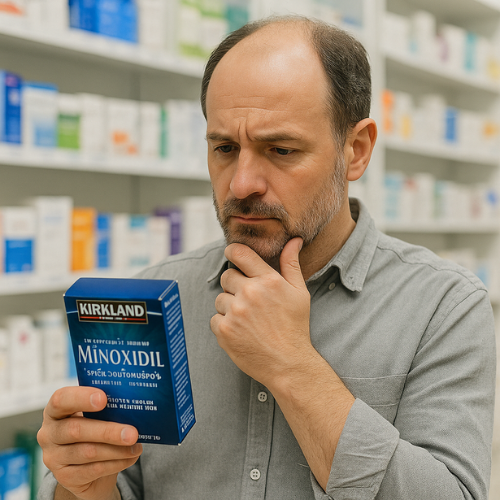 homem calvo aprendendo a usar minoxidil no cabelo
